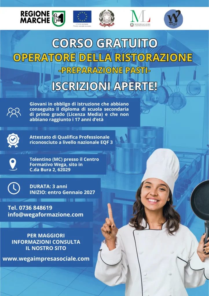 Locandina corso gratuito Operatore della ristorazione Tolentino